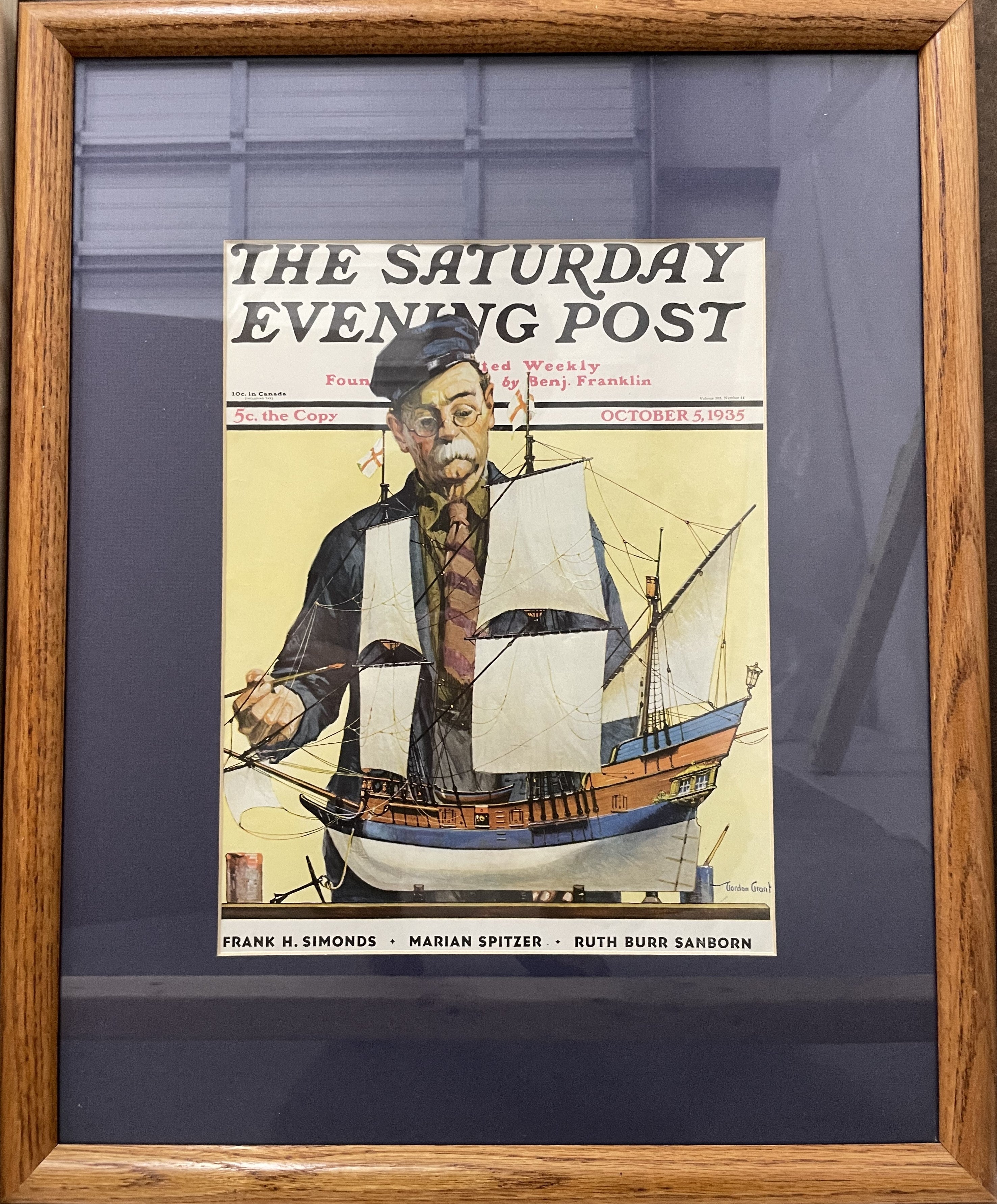 Model Ship, framed vintage Saturday Evening Post cover, October 5, 1935 Happiest Kid Finds
