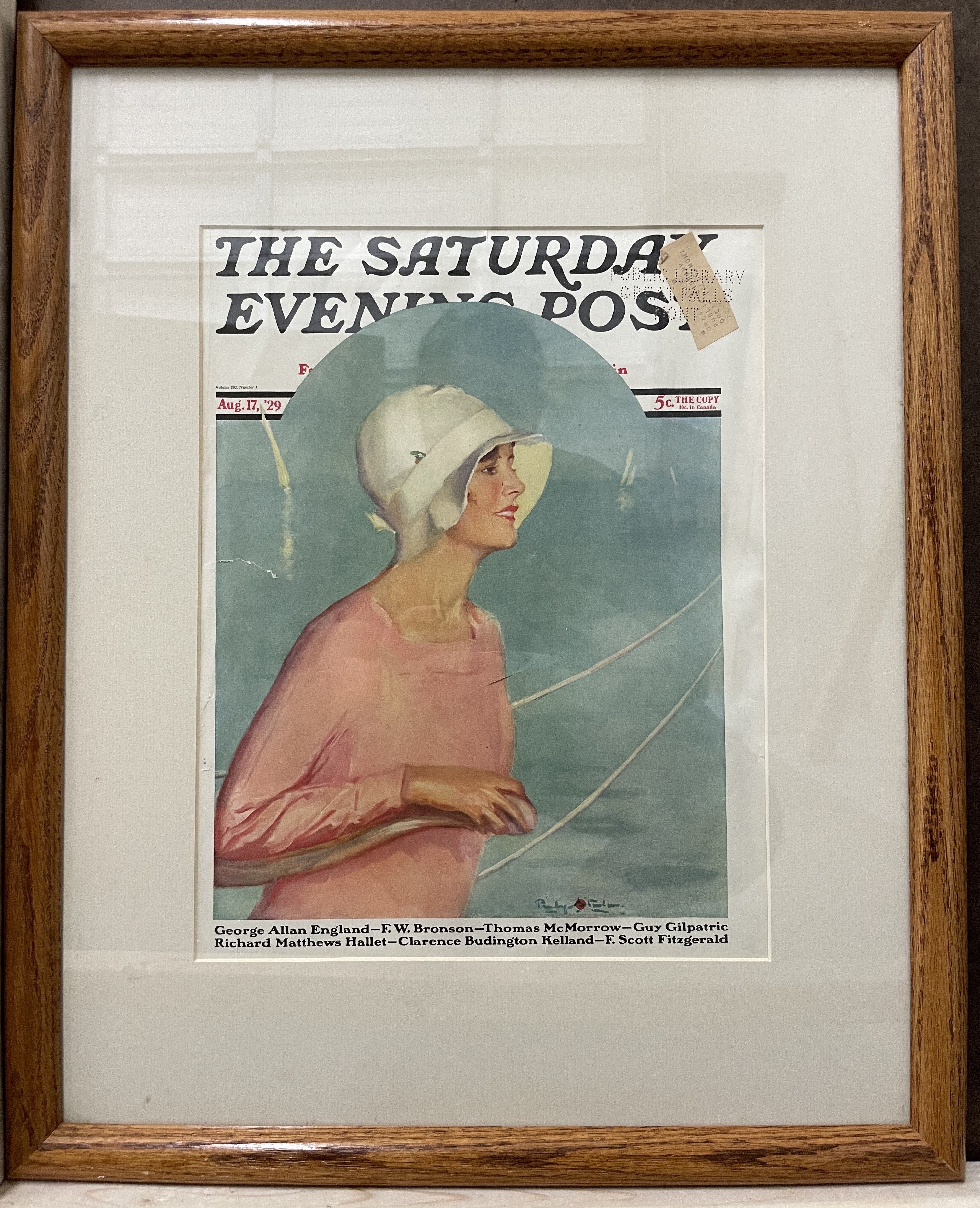 Woman at the Rudder, framed vintage Saturday Evening Post cover, August 17, 1929 Happiest Kid Finds