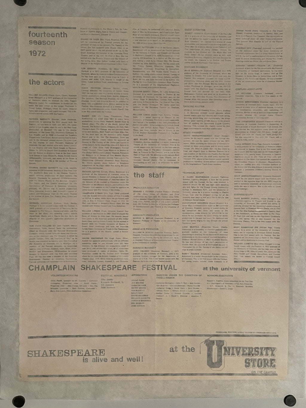 Shakespeare is Alive and Well ! - Champlain Shakespeare Festival, vintage university theater poster, 1972 Happiest Kid Finds