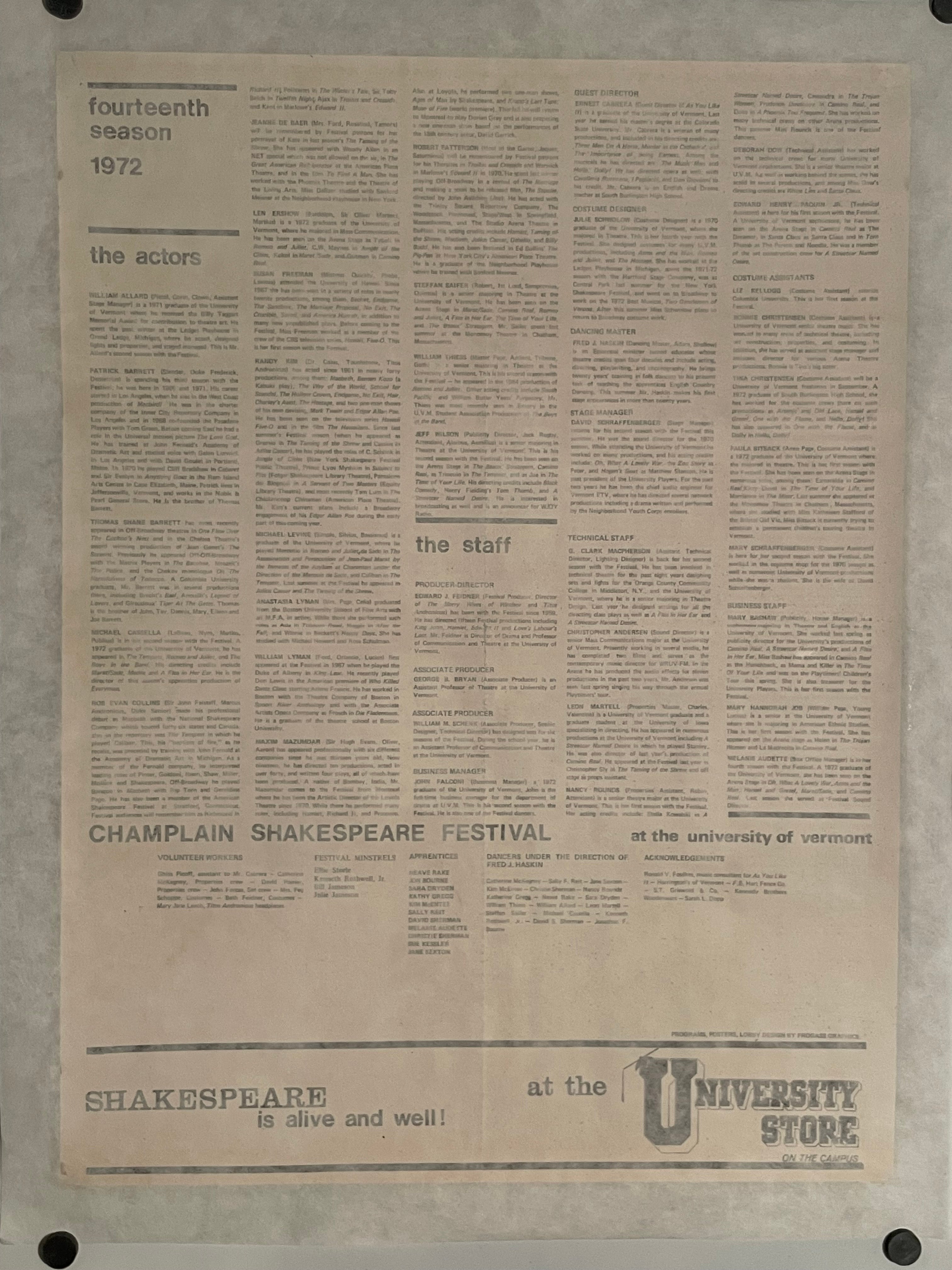 Shakespeare is Alive and Well ! - Champlain Shakespeare Festival, vintage university theater poster, 1972 Happiest Kid Finds