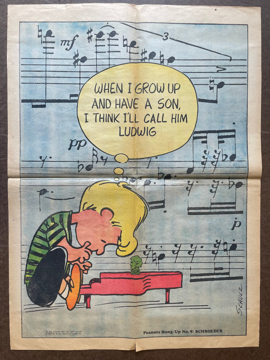 Peanuts Schroeder Hang-Up Vintage Comics Poster 1968 | Happiest Kid Finds - HAPPIEST KID FINDS - Museum-quality antique and vintage posters, original art, preservation and restoration