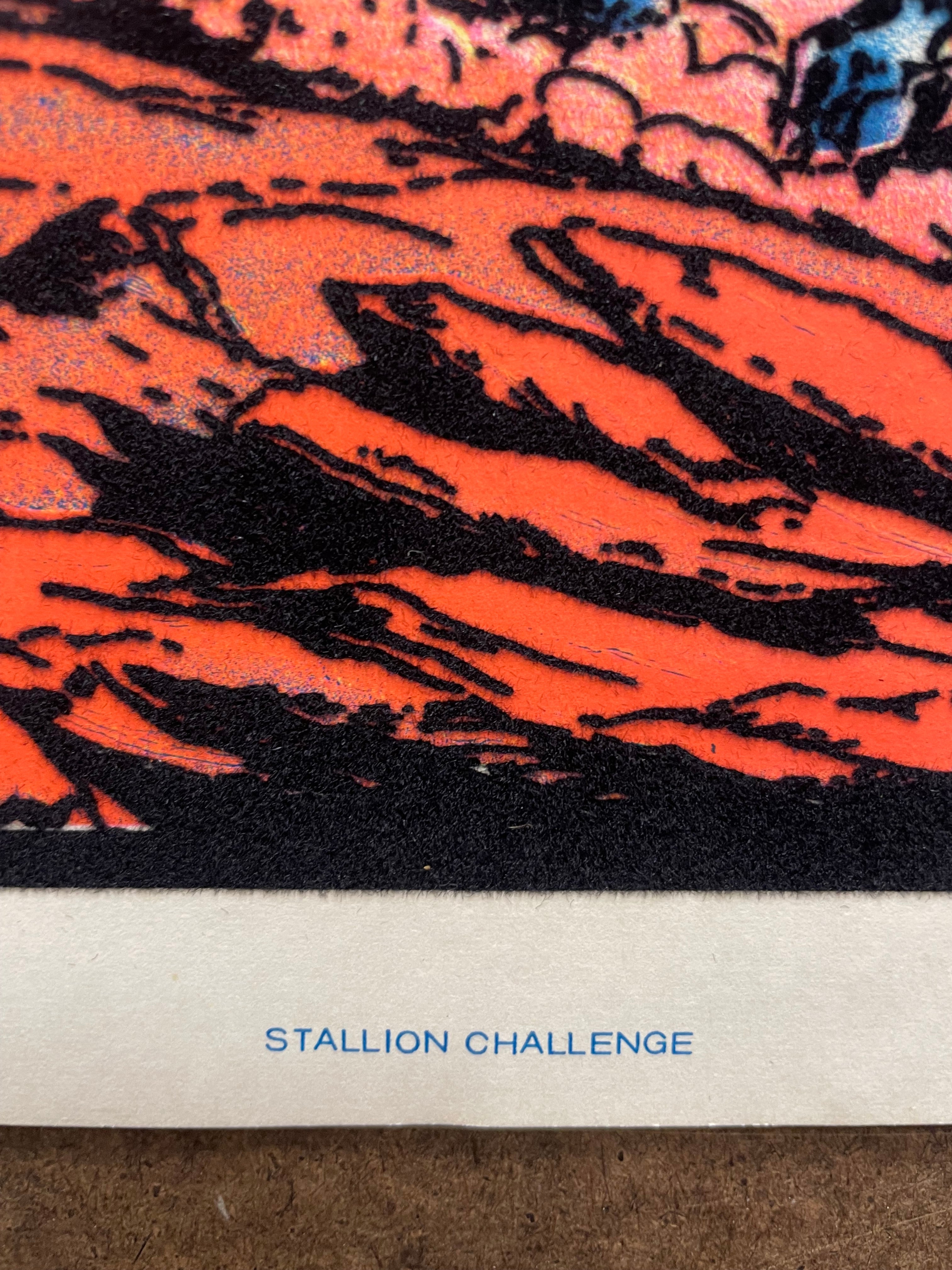 vintage 1977 flocked, Stallion Challenge, mini black light poster