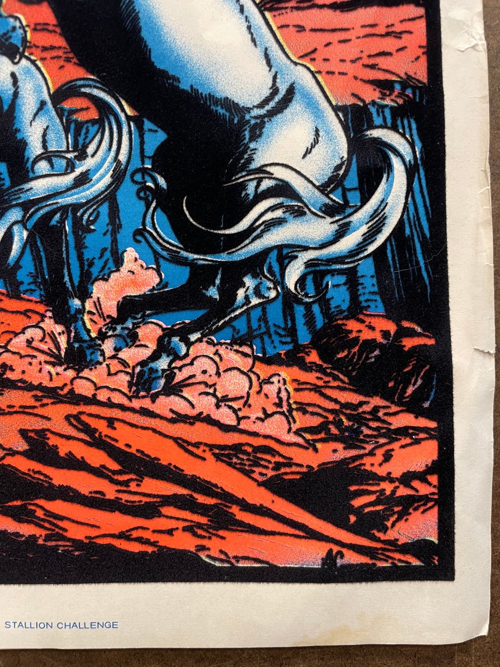 vintage 1977 flocked, Stallion Challenge, mini black light poster