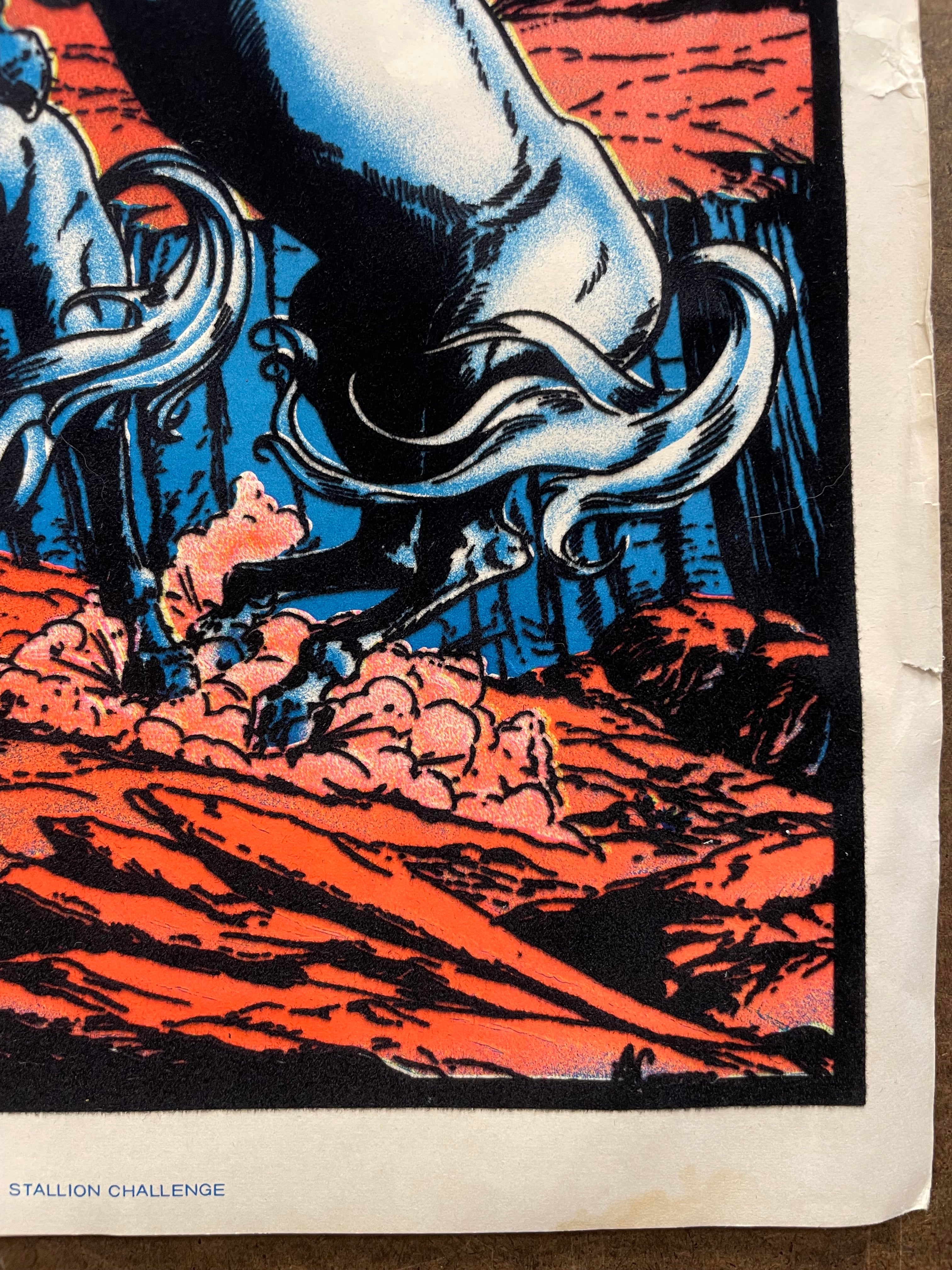 vintage 1977 flocked, Stallion Challenge, mini black light poster