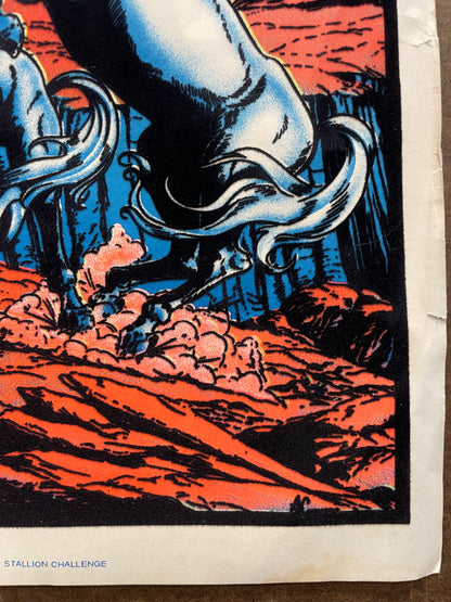 vintage 1977 flocked, Stallion Challenge, mini black light poster - HAPPIEST KID FINDS - Museum-quality antique and vintage posters, original art, preservation and restoration
