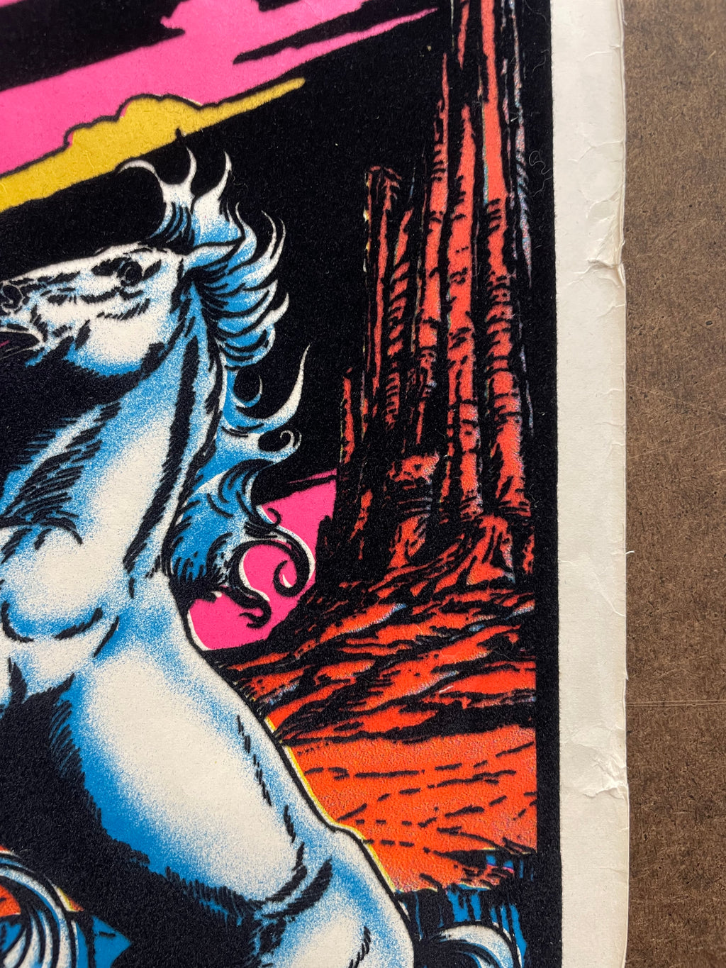 vintage 1977 flocked, Stallion Challenge, mini black light poster