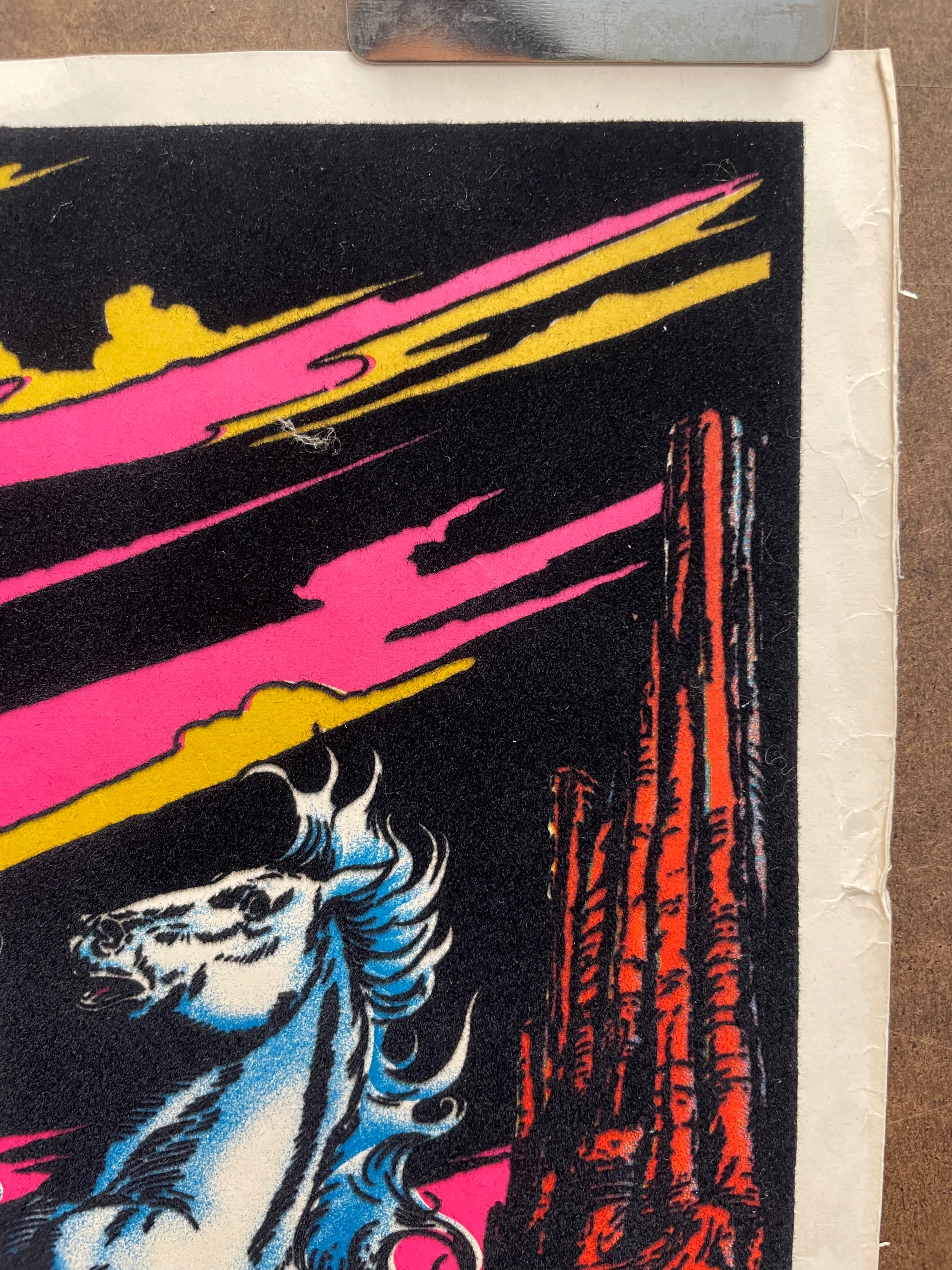vintage 1977 flocked, Stallion Challenge, mini black light poster