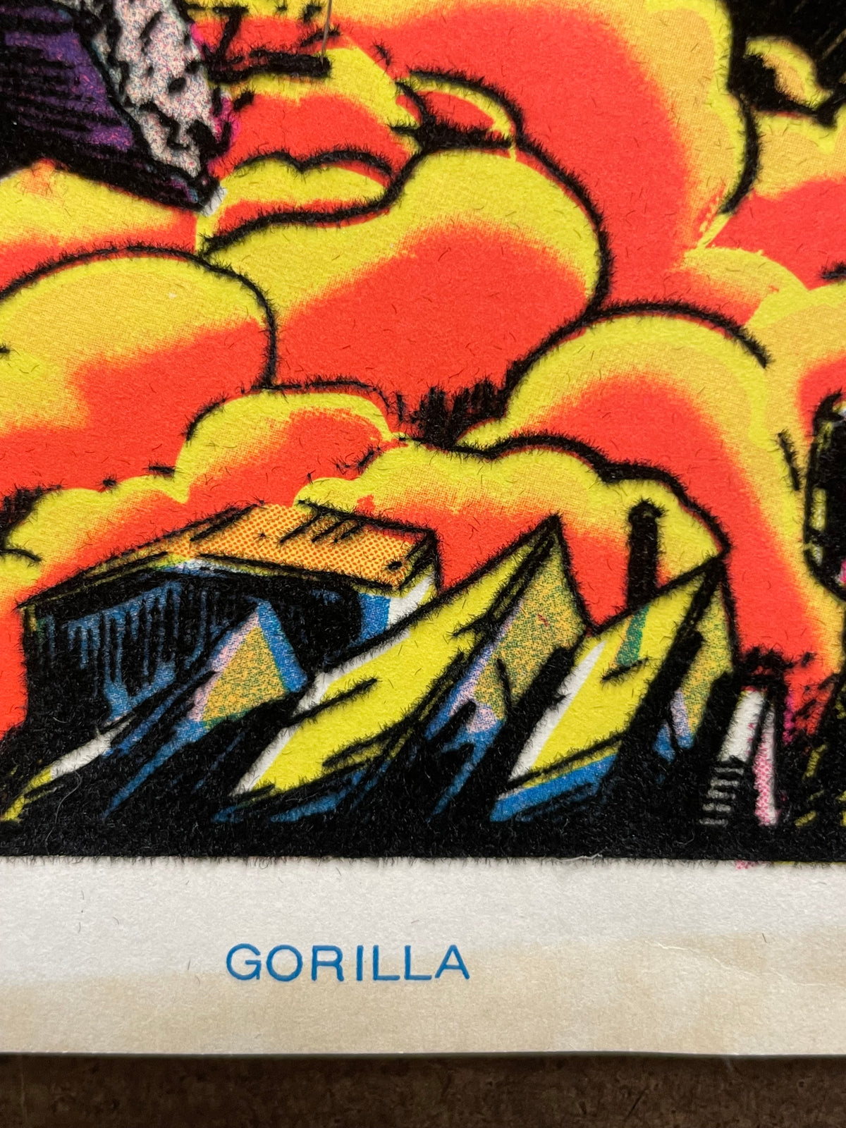 vintage 1977 flocked, Gorilla, mini black light poster - HAPPIEST KID FINDS - Museum-quality antique and vintage posters, original art, preservation and restoration