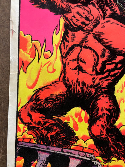 vintage 1977 flocked, Gorilla, mini black light poster - HAPPIEST KID FINDS - Museum-quality antique and vintage posters, original art, preservation and restoration