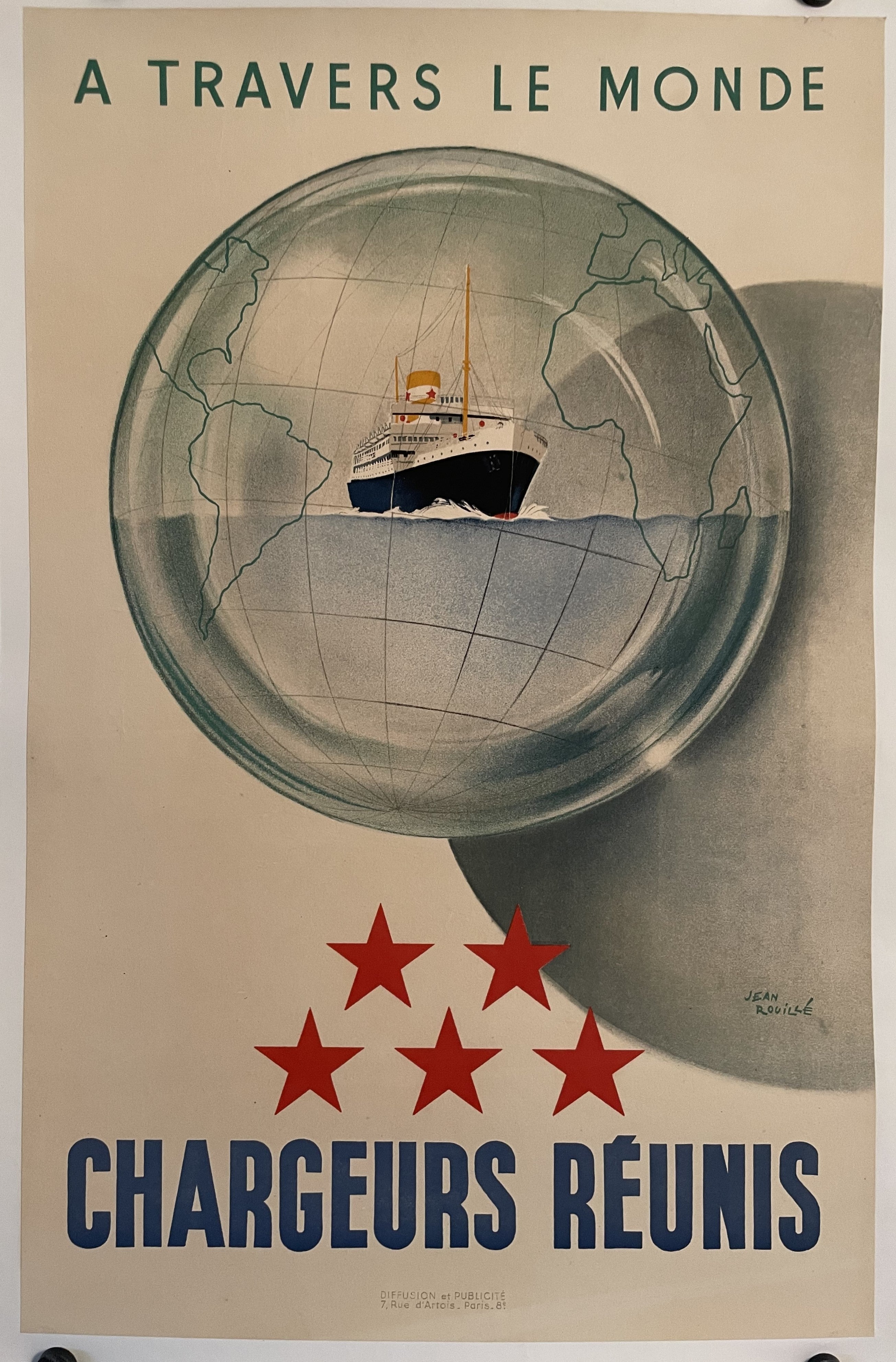 A Travers le Monde- Chargeurs Reunis vintage travel poster byJean Rouille, 1950s Happiest Kid Finds