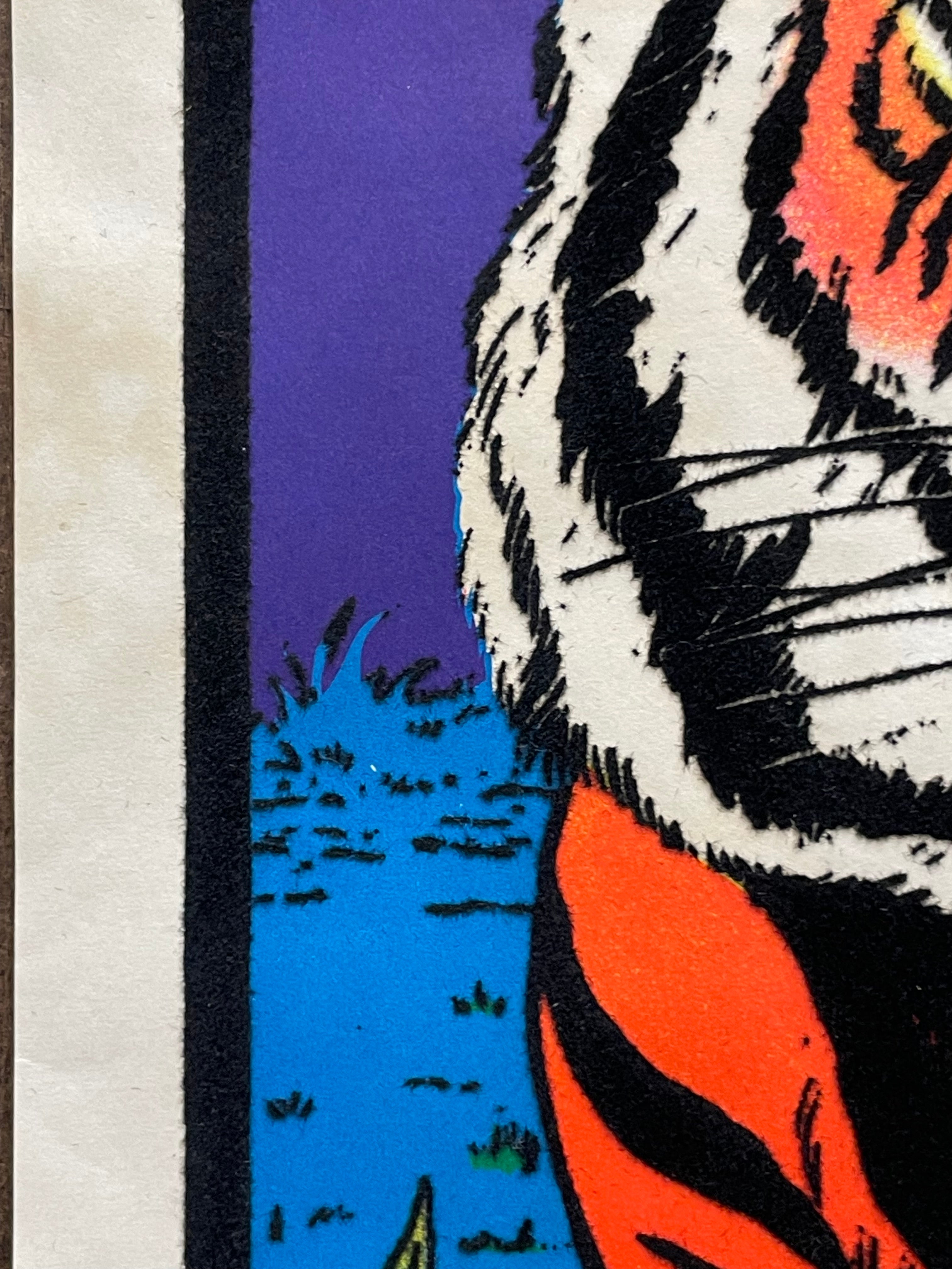 vintage 1977 flocked, Tiger, mini black light poster