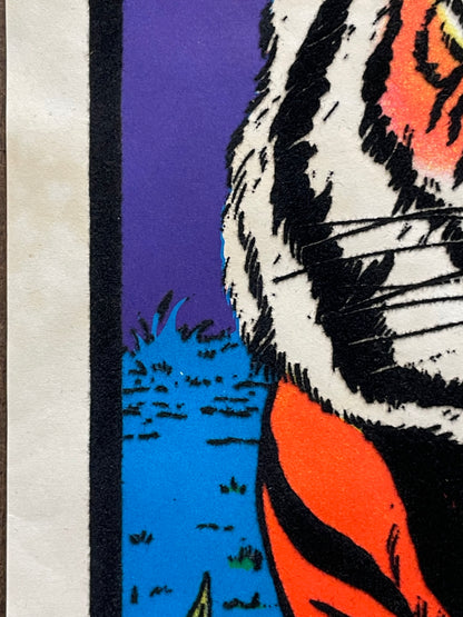Vintage 1977 Flocked Tiger Mini Black Light Poster — A. Guerrero for Poster Originals - HAPPIEST KID FINDS - Museum-quality antique and vintage posters, original art, preservation and restoration