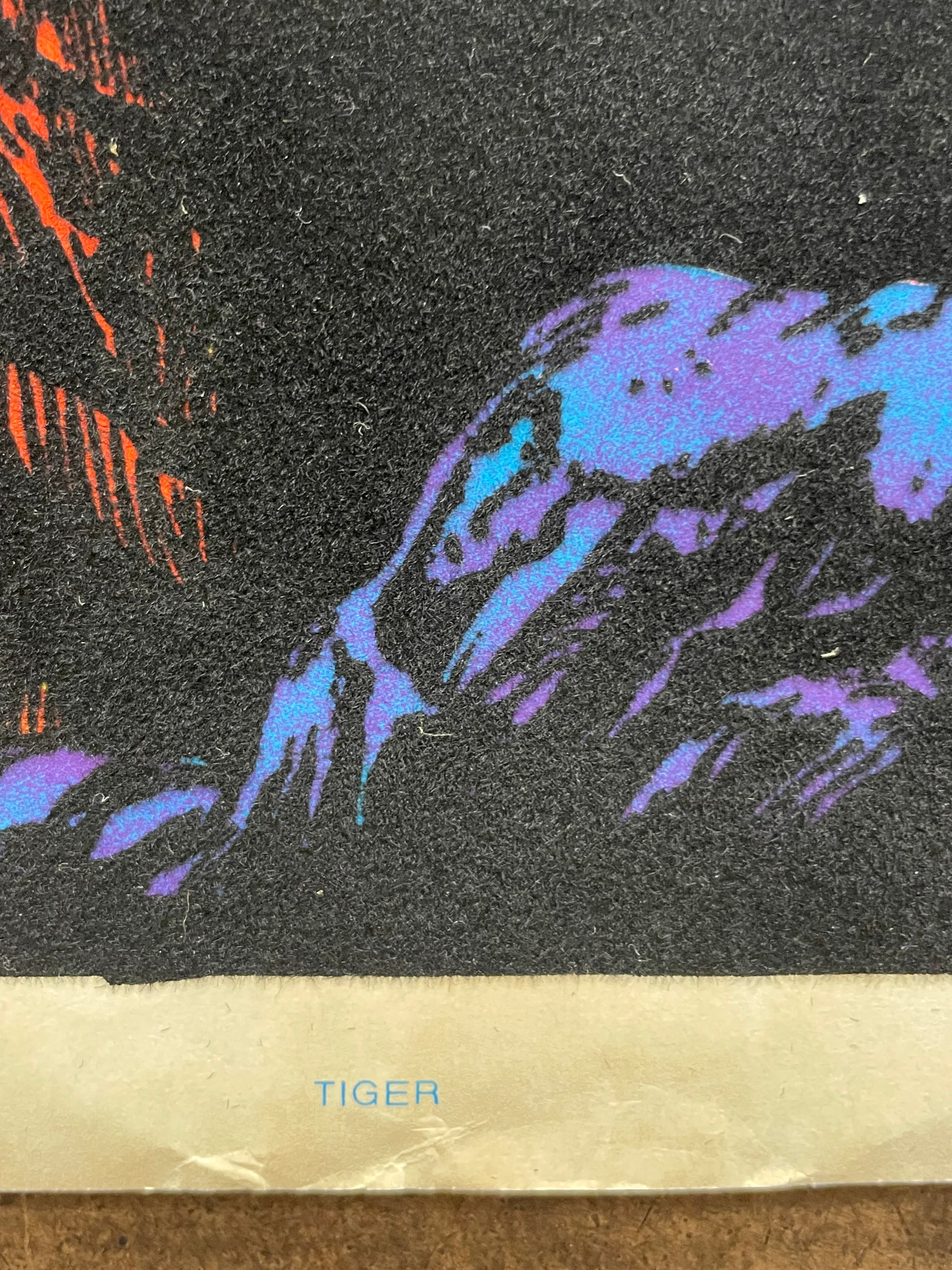 vintage 1977 flocked, Tiger, mini black light poster