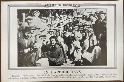 Black and white photo of a crowd with text 'In Happier Days' at the bottom, framed as an illustration.