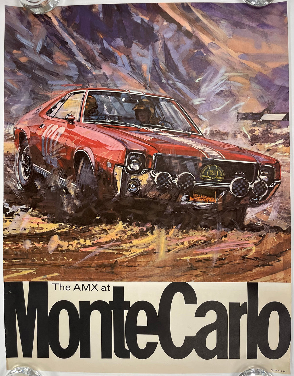 The AMX at Monte Carlo Vintage Lithographic Auto Racing Poster c.1969 | Happiest Kid Finds Happiest Kid Finds