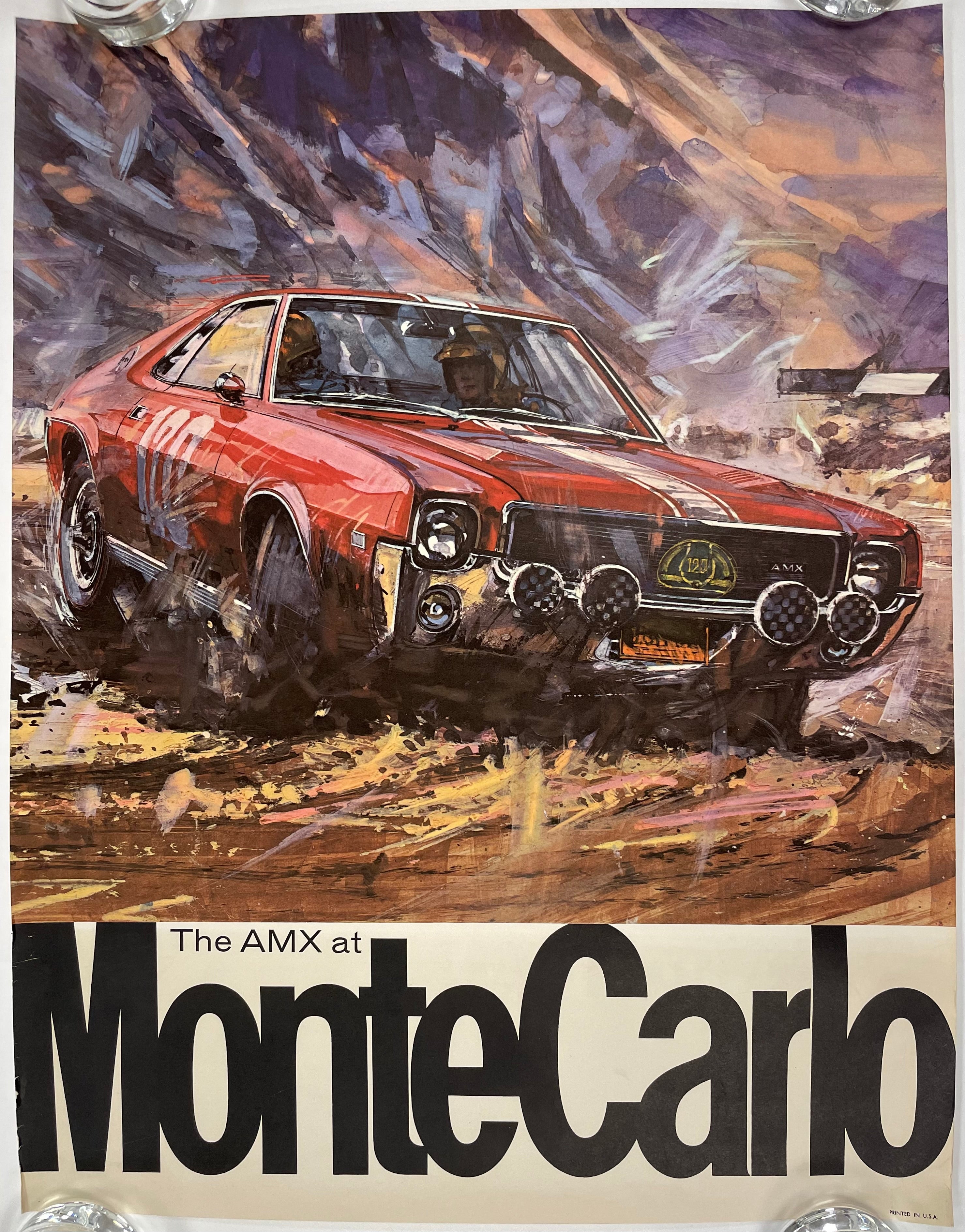 The AMX at Monte Carlo Vintage Lithographic Auto Racing Poster c.1969 | Happiest Kid Finds Happiest Kid Finds