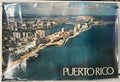 Inviting aerial view of the island’s rich green-blue waters and white sandy beaches in this beach resort vacation poster.