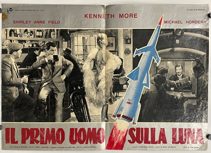 Vintage movie poster with black and white scene and rocket graphic, featuring names Shirley Anne Field, Kenneth More, and Michael Hordern.