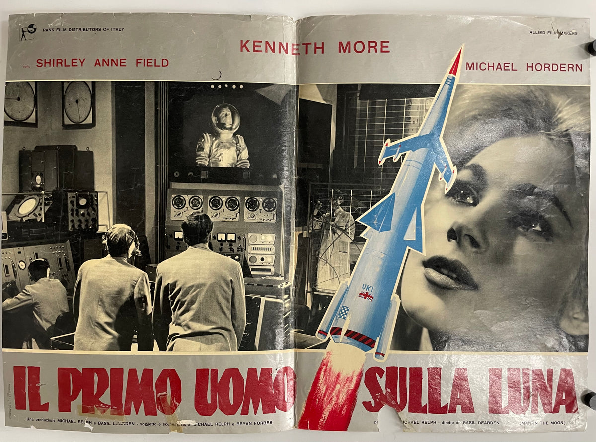 Vintage movie poster with a control room scene and a woman's face, featuring text in Italian.