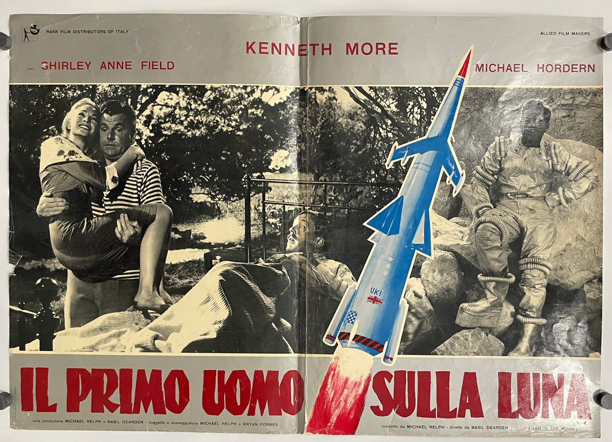 Vintage movie poster with black and white images of a couple and a rocket, featuring the names Shirley Anne Field, Kenneth More, and Michael Hordern.
