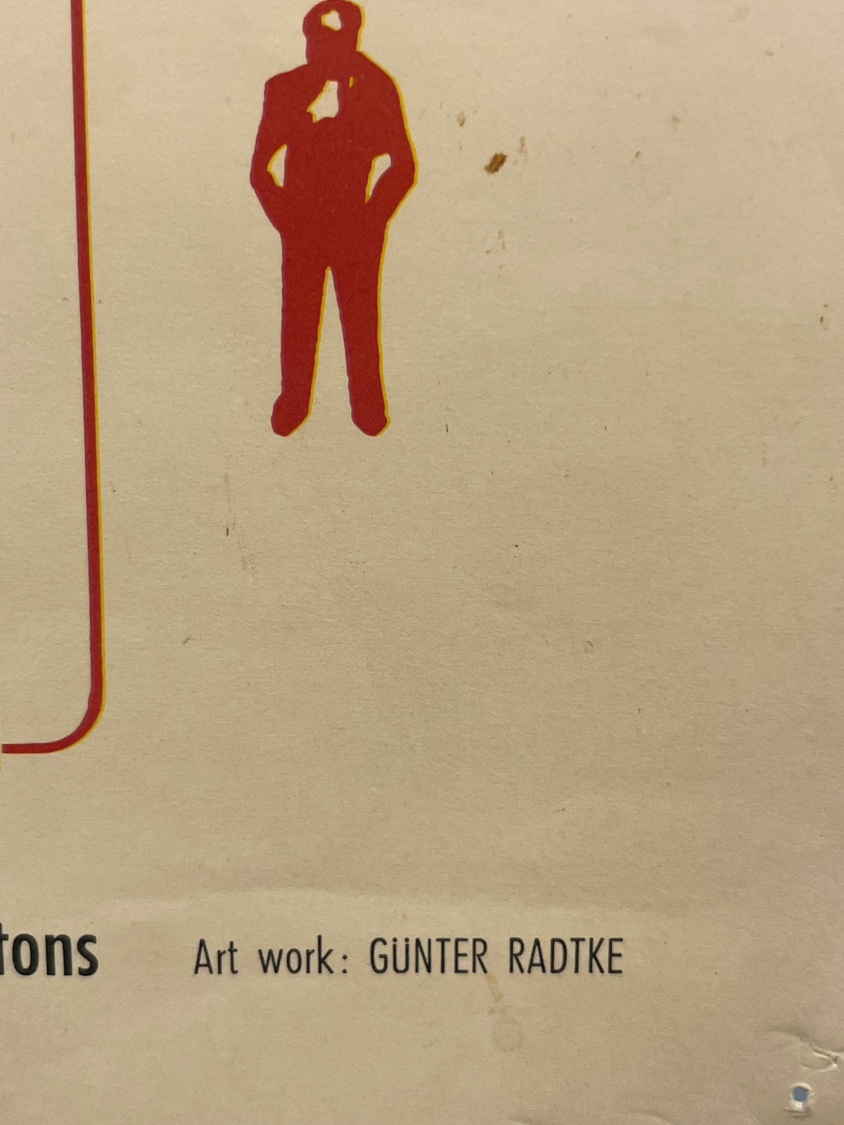 Beige background with red silhouette of a person and text 'Art work: Gunter Radtke' on the right.