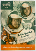 Vintage movie poster featuring two astronauts in space suits with text in German.