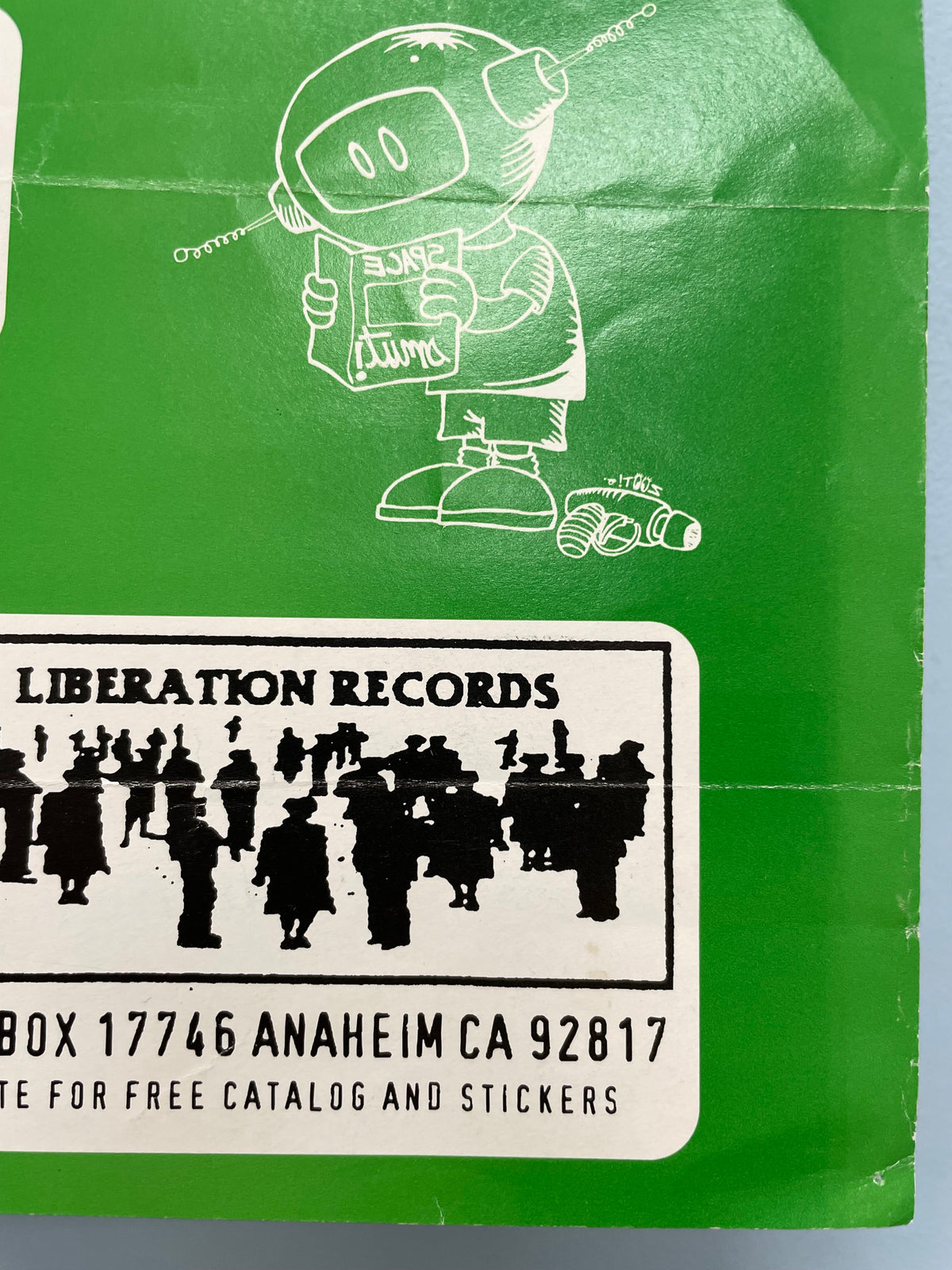 Green record sleeve with a robot illustration and Liberation Records label.