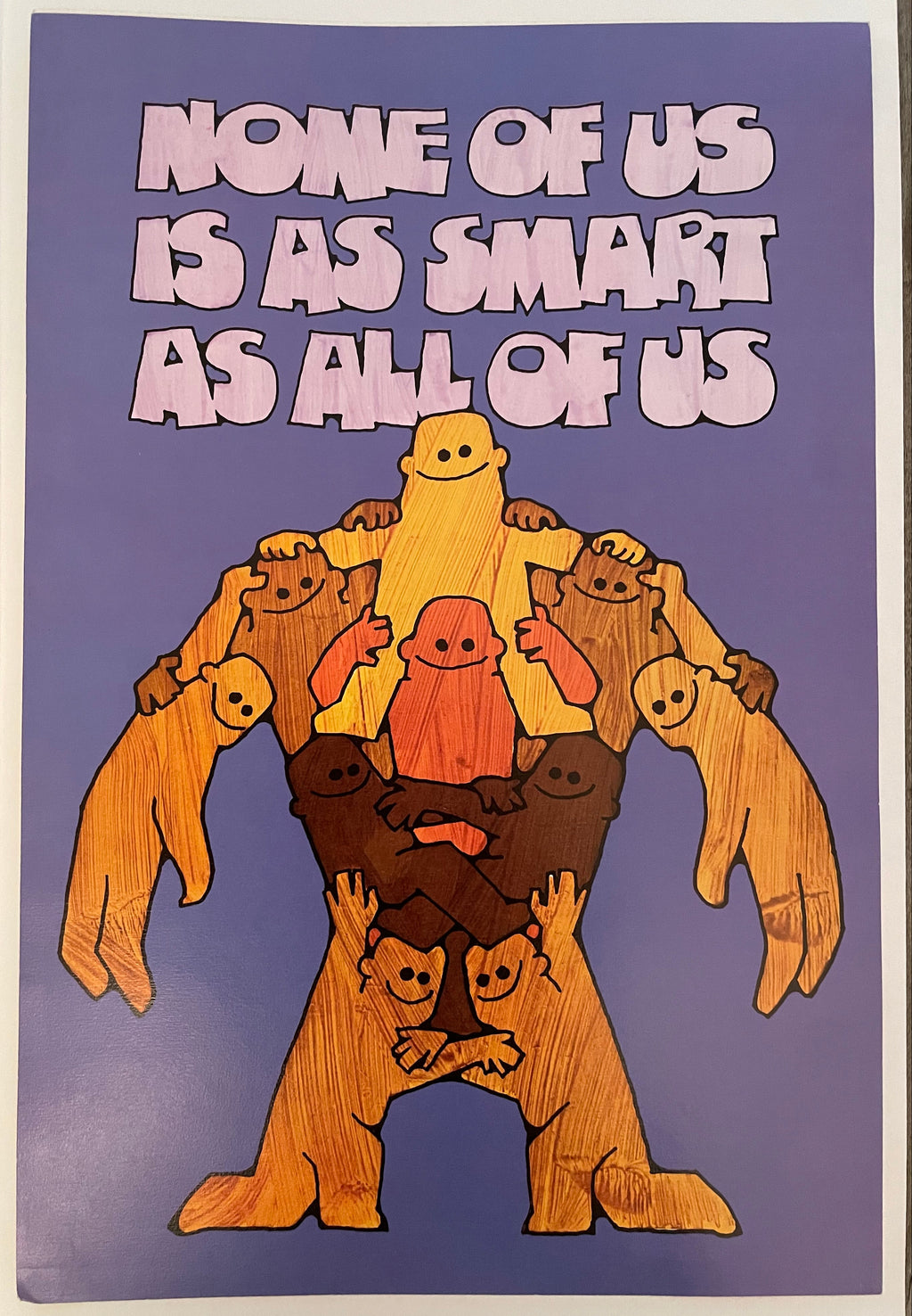 None of Us is as Smart as All of Us, (#2072) vintage ARGUS Communications poster, with a motivational message and an illustration of a large figure with many arms and legs, holding various small figures.