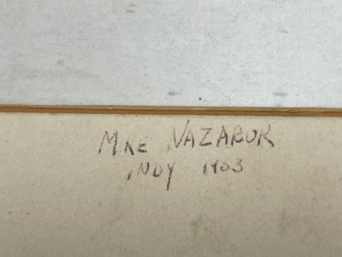 Signature on a textured surface with 'M. E. Vazabok' and 'Nov 1903' written in black ink.