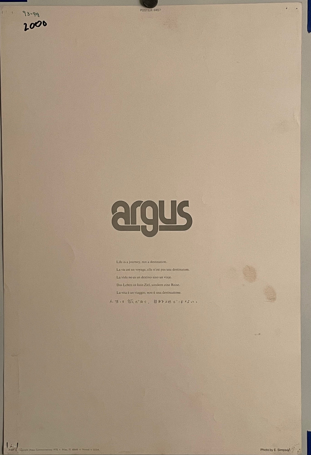Life is a Journey Not a Destination (#457), vintage ARGUS Communications poster, 1972 Happiest Kid Finds