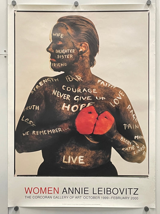 Artistic depiction of a person with text on their body, framed as part of an exhibition at The Corcoran Gallery of Art.
