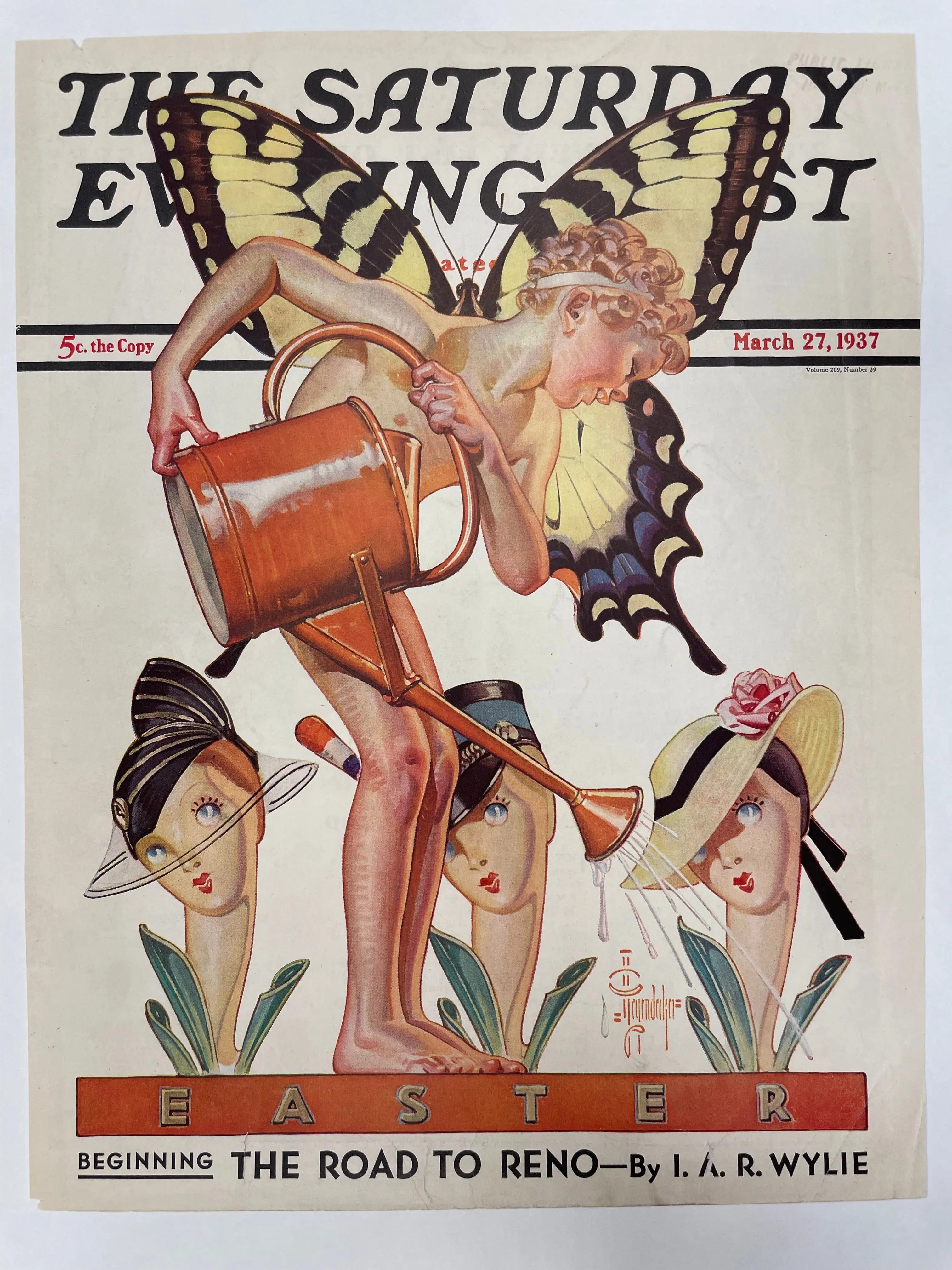 vintage Saturday Evening Post cover by J.C. Leyendecker, 1937 Happiest Kid Finds
