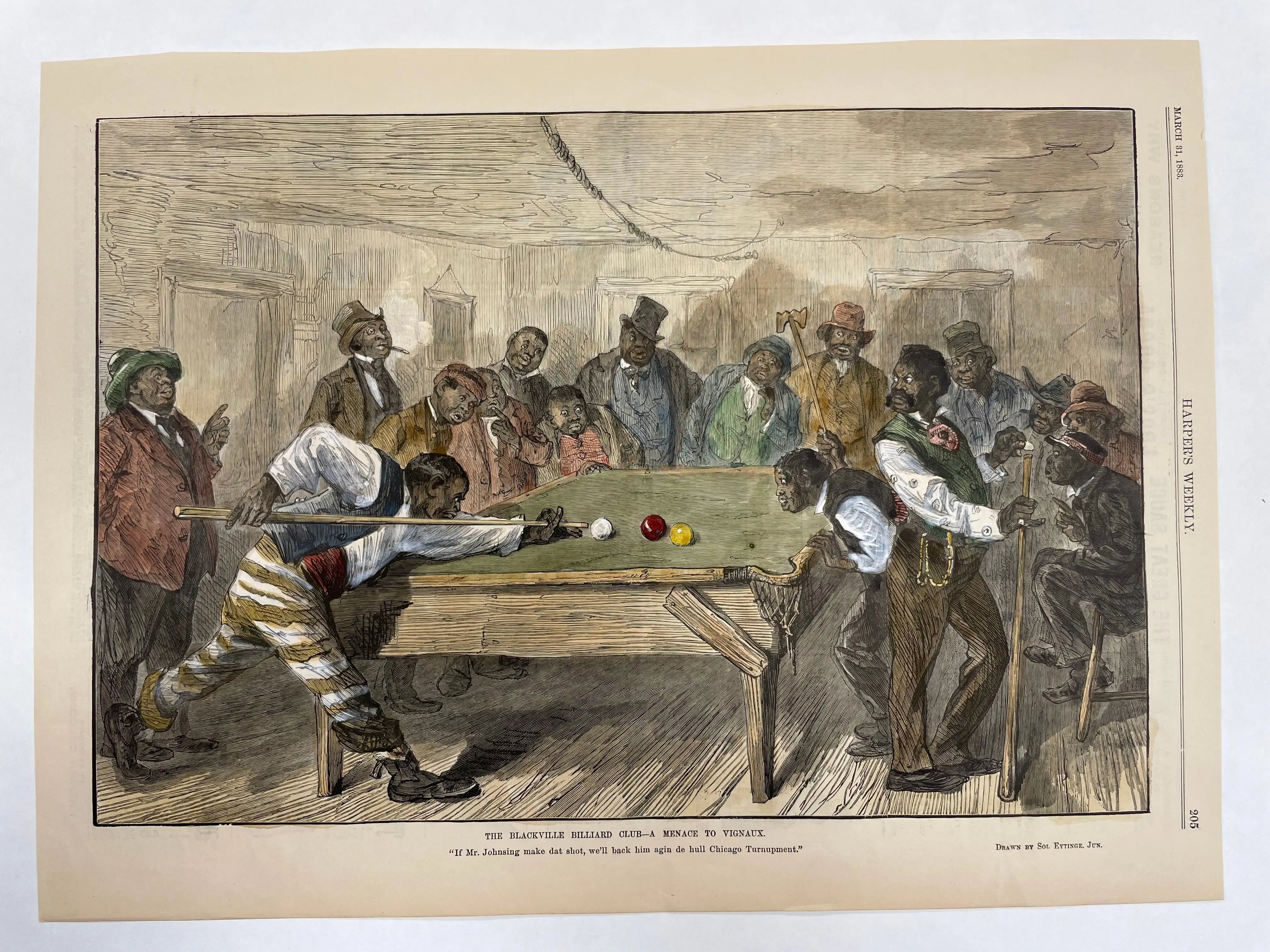 antique hand-colored Blackville Billiard Club page, 1883 Happiest Kid Finds