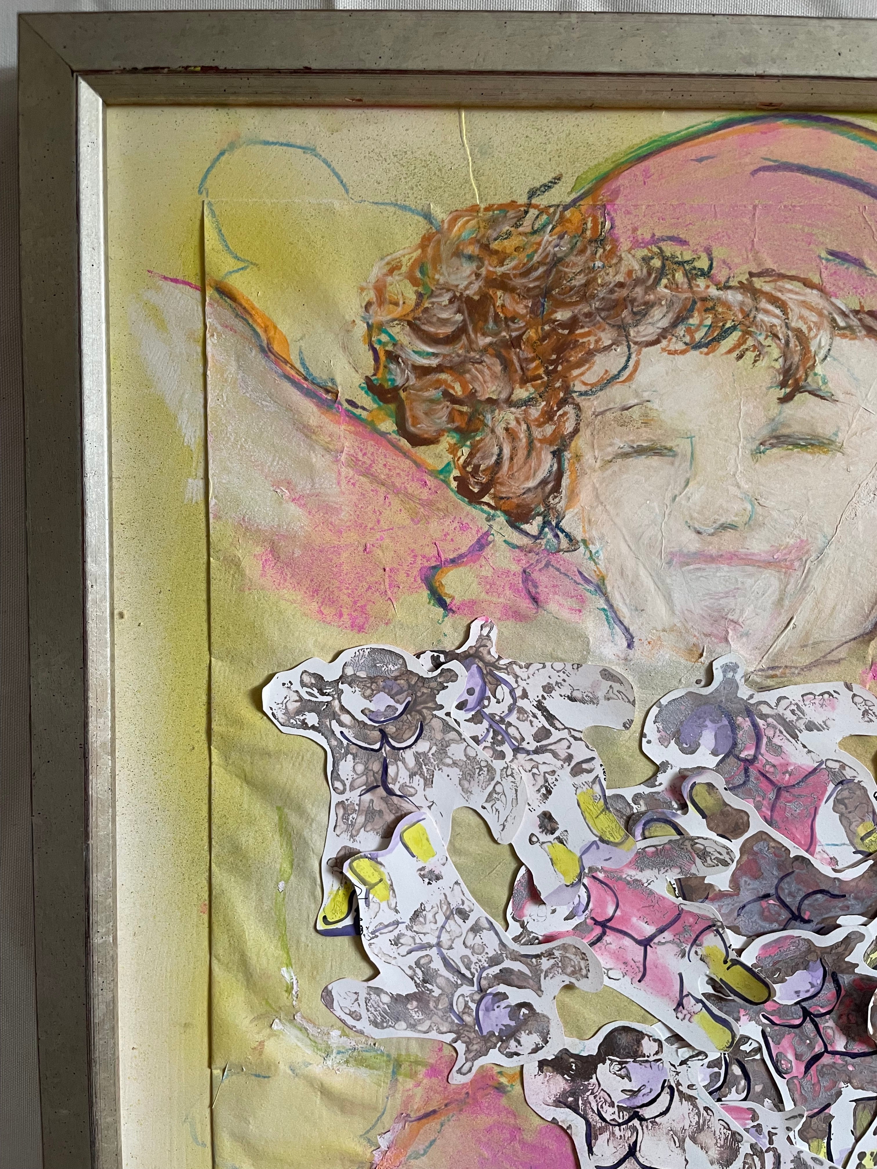 ‘At Play’ Original Mixed Media  (2010) Collage by Milagros Melendez | art restoration vintage poster art gallery