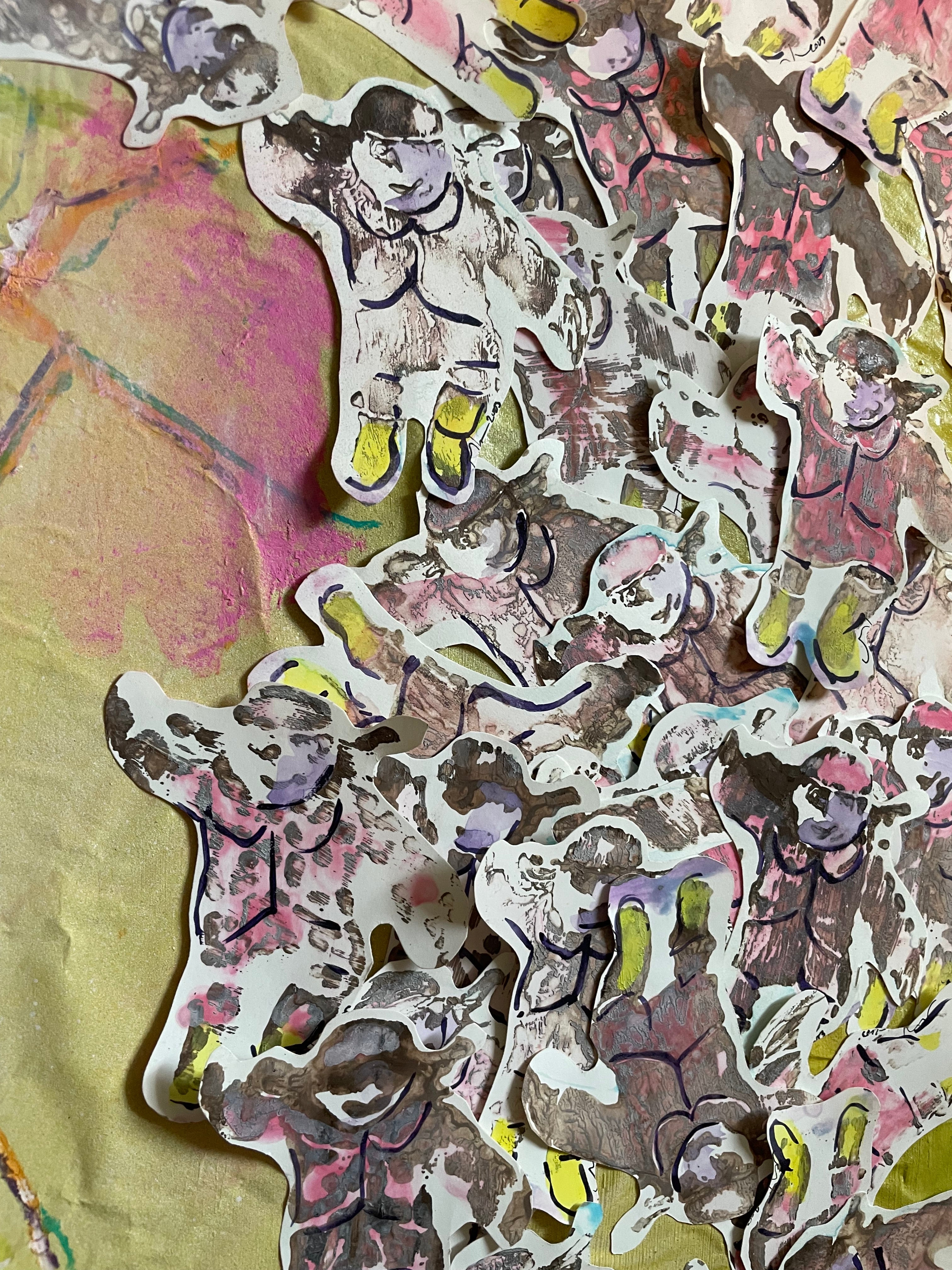 ‘At Play’ Original Mixed Media  (2010) Collage by Milagros Melendez | art restoration vintage poster art gallery