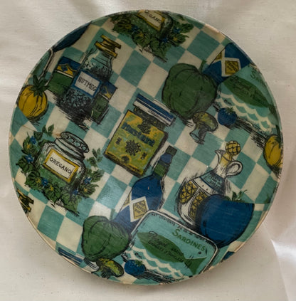 Vintage 1970s Fiberglass Spices & Condiments-Pattern Bowl post Mid-Century Modern tableware