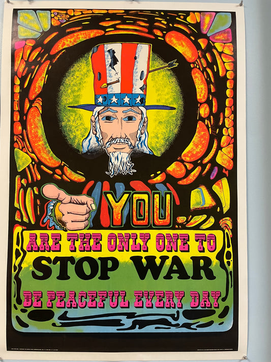 Stop War, vintage black light anti-war poster, 1970