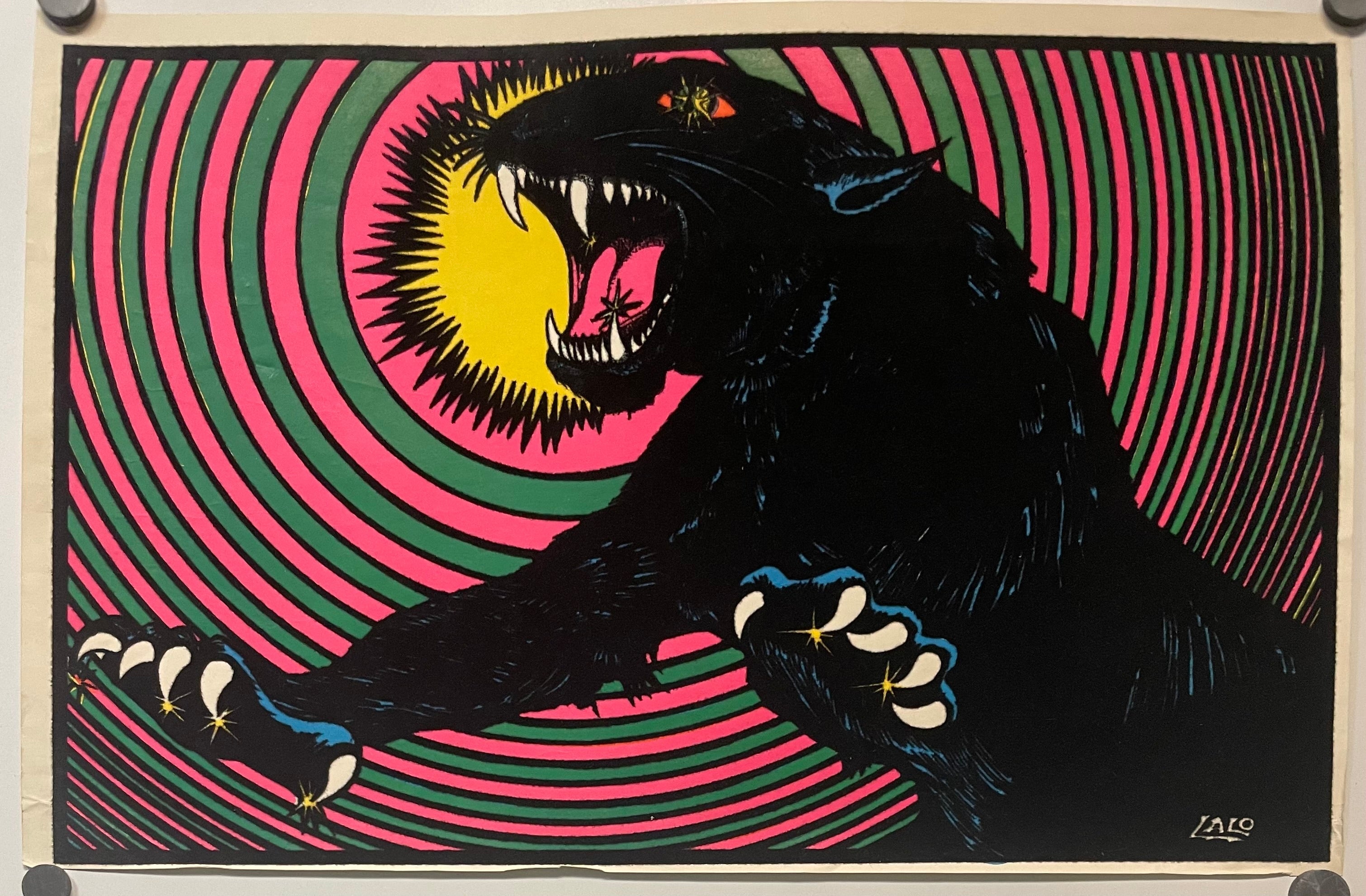Black Panther (flocked), vintage black light poster, c.1970 Welcome to HAPPIEST KID FINDS ... Discover Unique Vintage Posters, Design and Art Preservation