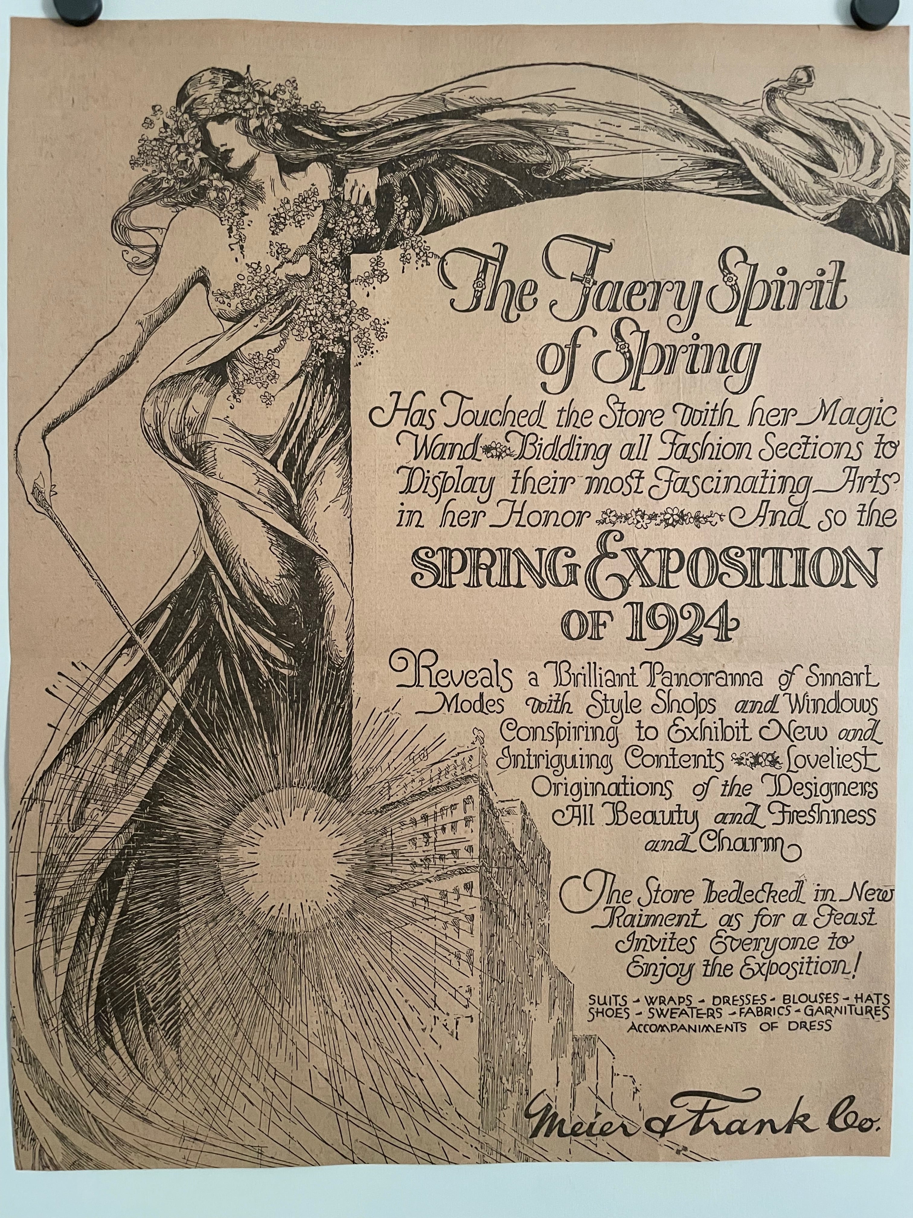 The Faery Spirit of Spring, Spring Exposition of 1924, antique The Oregon Sunday Journal ad - HAPPIEST KID FINDS - Museum-quality antique and vintage posters, original art, preservation and restoration