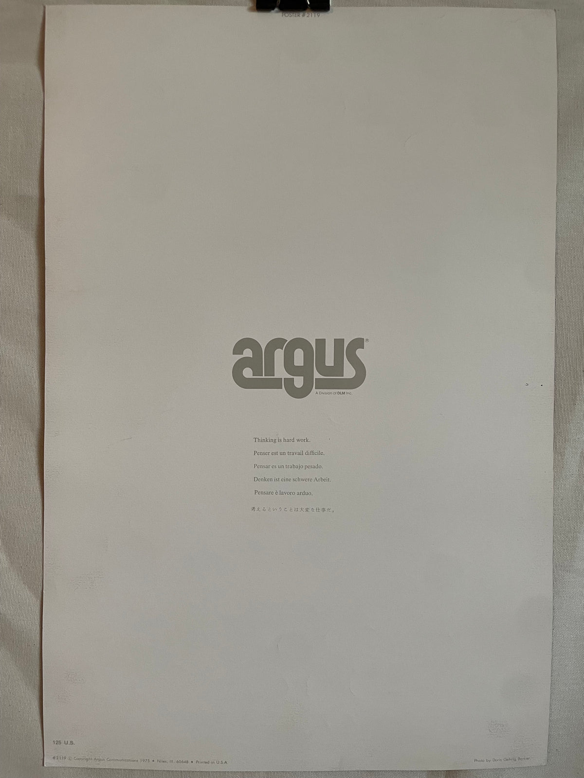 Thinking is hard work, Vintage Argus Communications Motivational Poster | Happiest Kid Finds