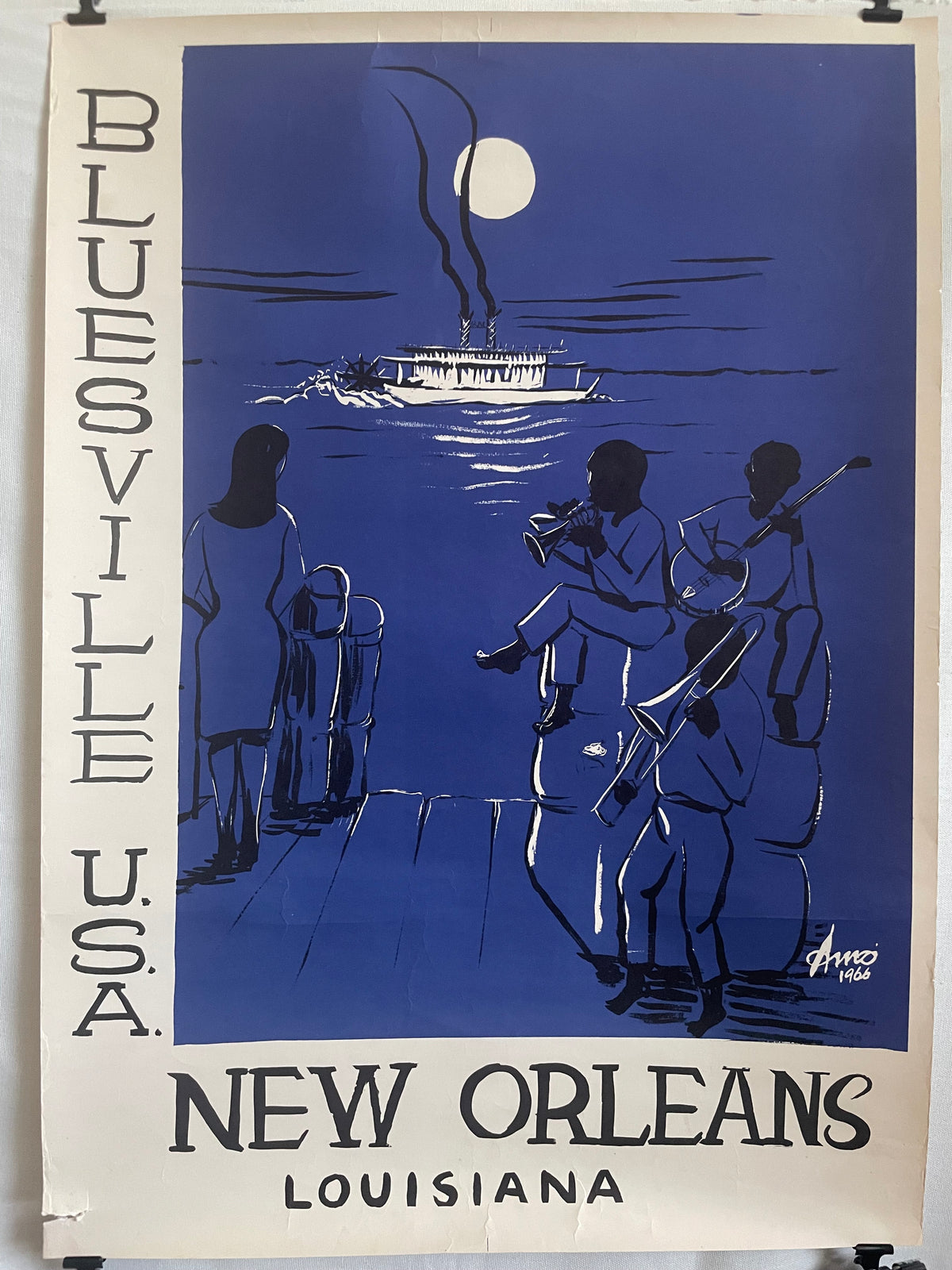 rare vintage Bluesville U.S.A. New Orleans Louisiana  travel poster 1966 | Happiest Kid Finds