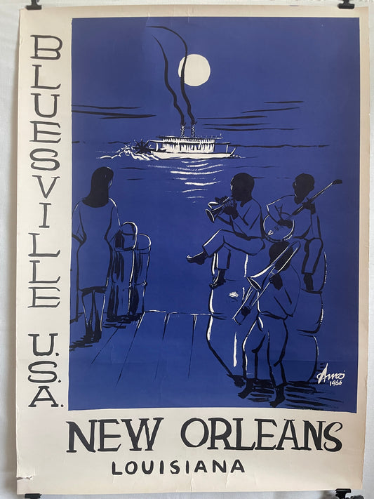 rare vintage Bluesville U.S.A. New Orleans Louisiana  travel poster 1966 | Happiest Kid Finds