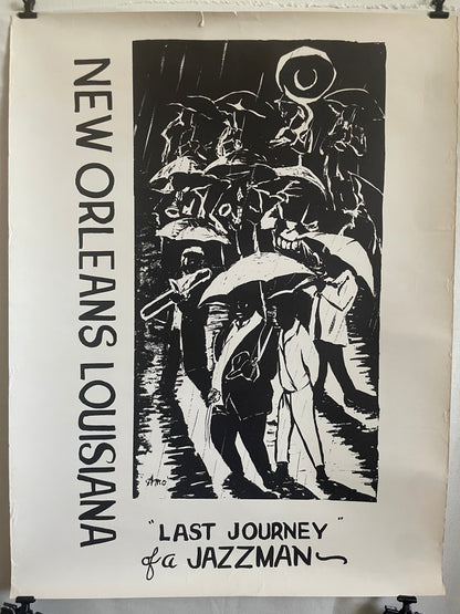 rare vintage New Orleans Louisiana "Last Journey" of a JAZZMAN - travel poster c.1965 | Happiest Kid Finds
