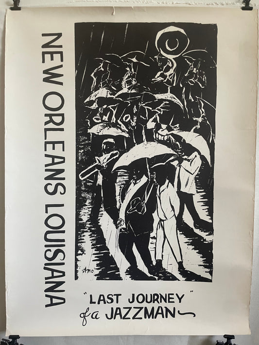 rare vintage New Orleans Louisiana "Last Journey" of a JAZZMAN - travel poster c.1965 | Happiest Kid Finds