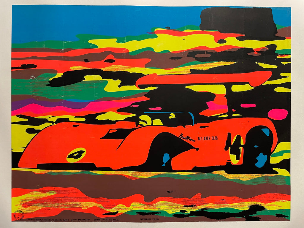 McLaren Cars, Number Four, vintage black light racing poster, 1970 - HAPPIEST KID FINDS - Museum-quality antique and vintage posters, original art, preservation and restoration