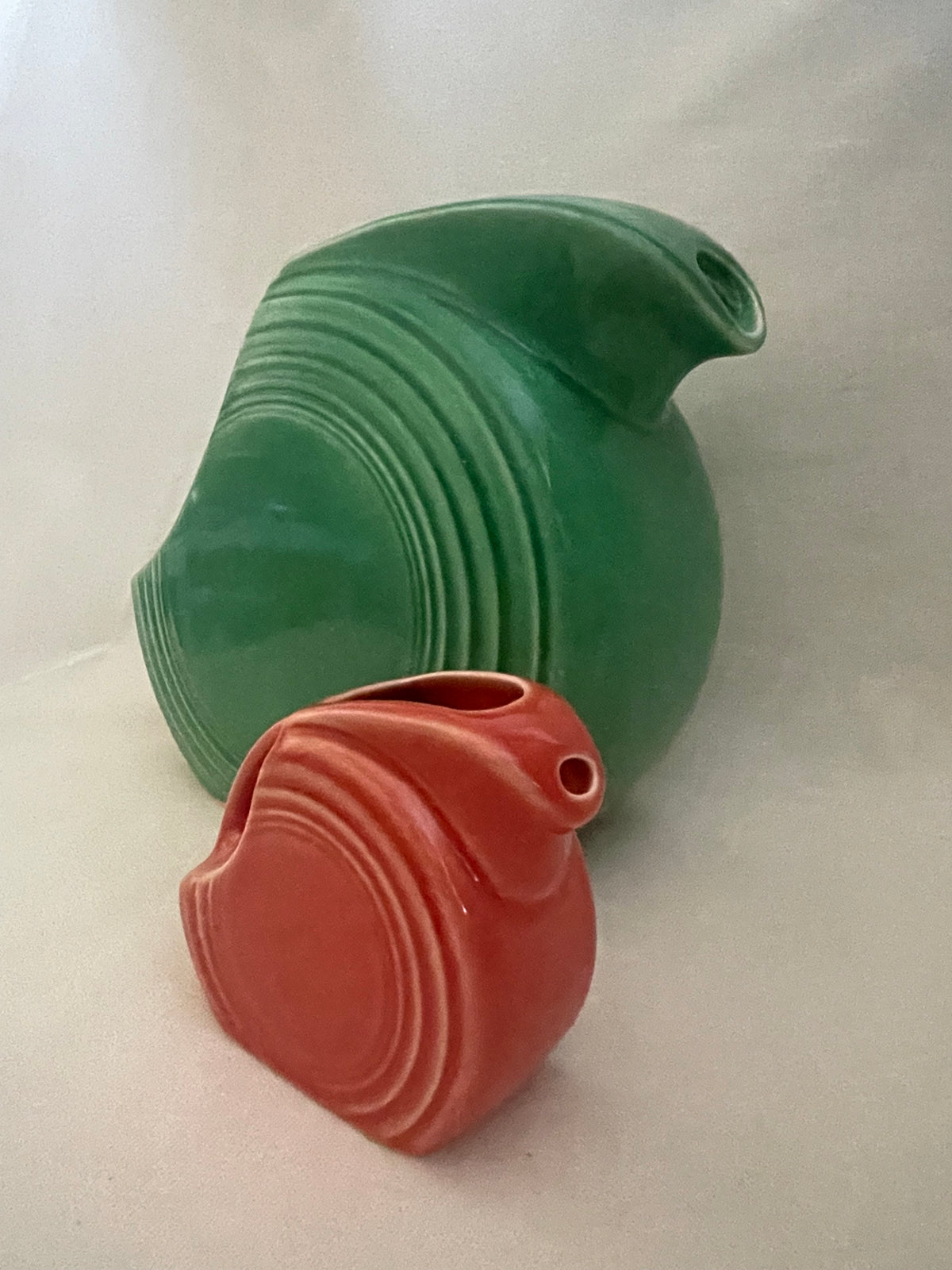 Vintage pair of Fiesta Tableware Disc Water Pitchers, a large and mini version | art restoration vintage poster art gallery