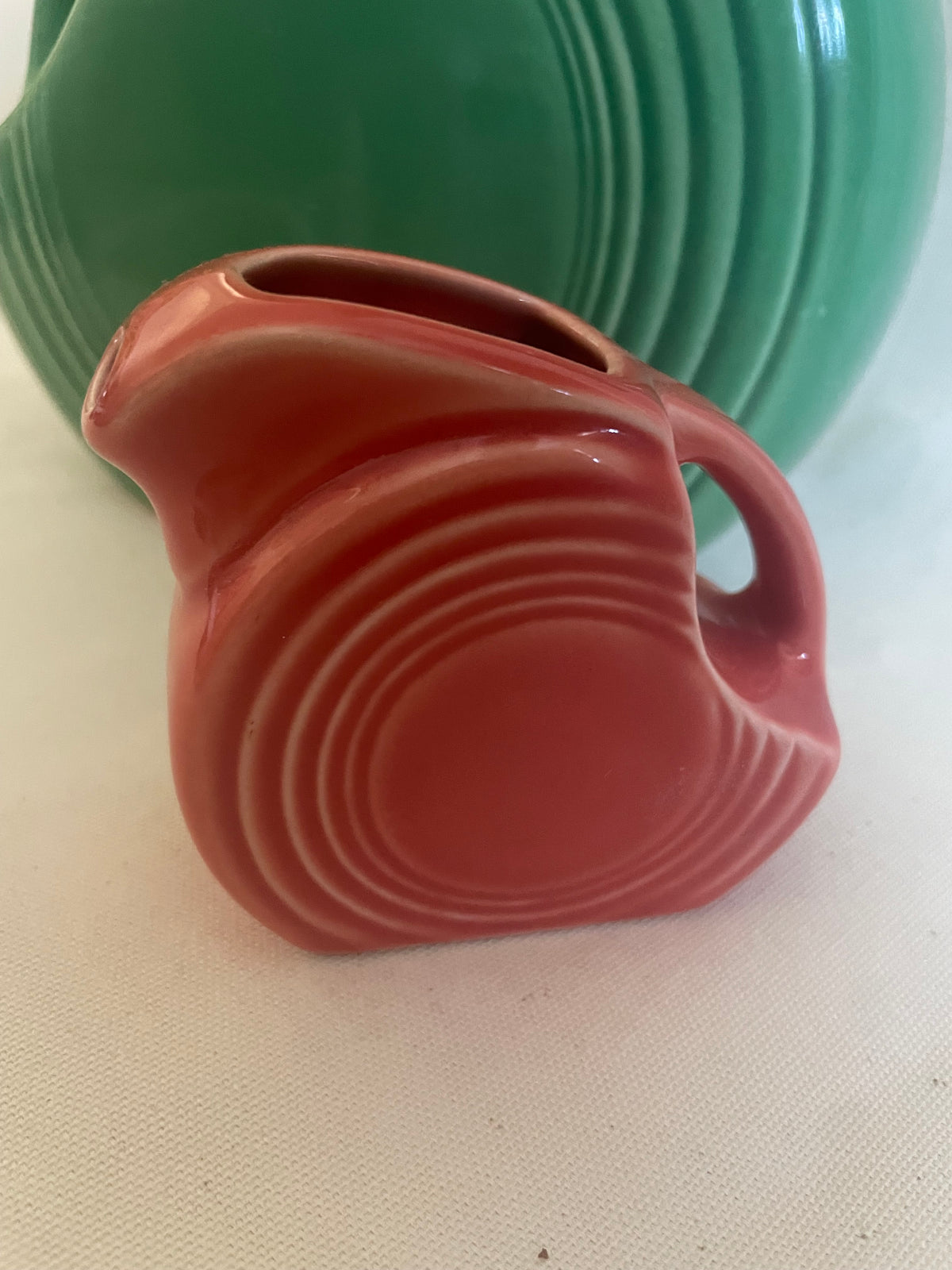 Vintage pair of Fiesta Tableware Disc Water Pitchers, a large and mini version | art restoration vintage poster art gallery