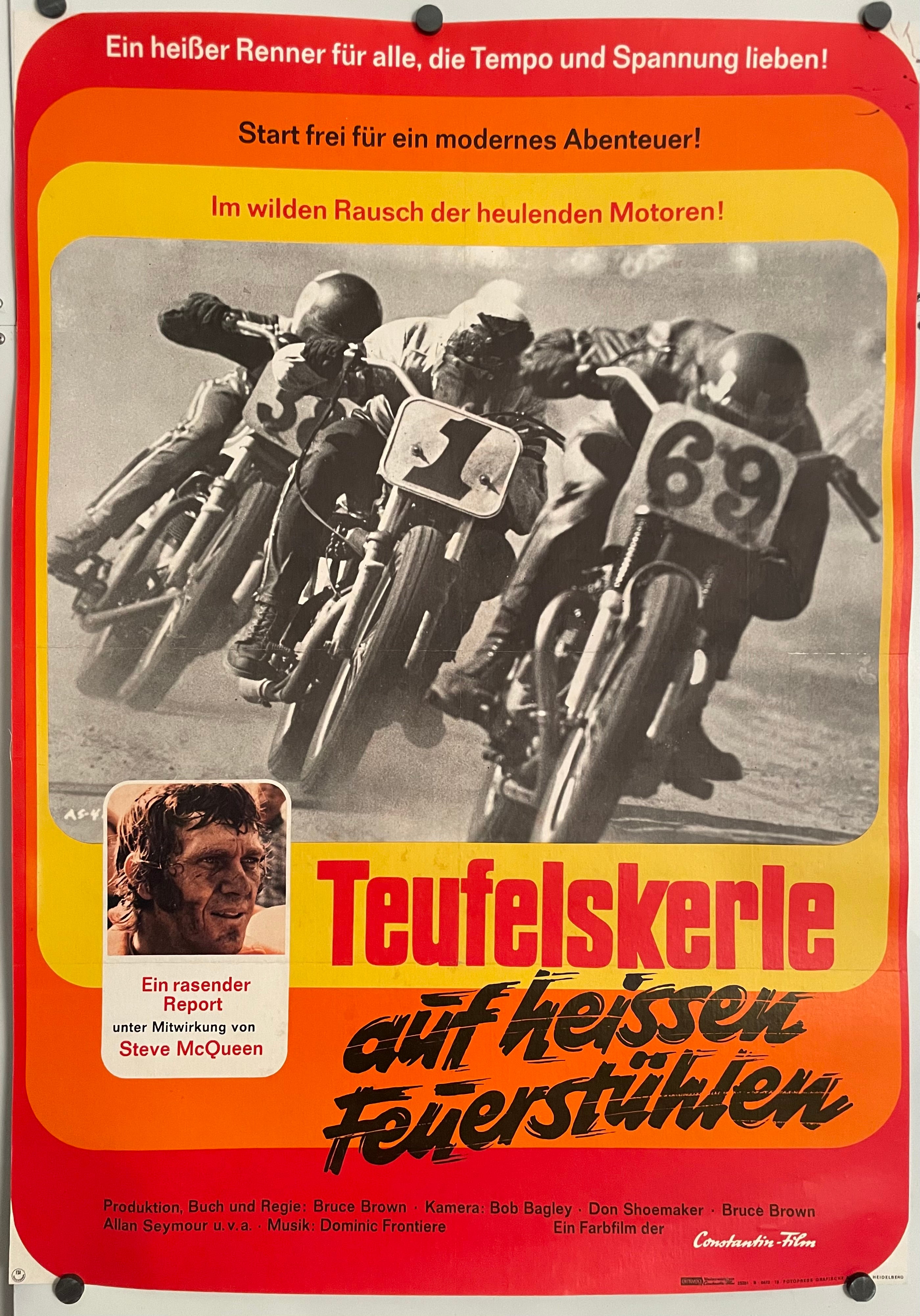 Teufelskerle auf heissen Feuerstuhlen (vintage DE film poster release of On Any Sunday), 1972 - HAPPIEST KID FINDS - Museum-quality antique and vintage posters, original art, preservation and restoration