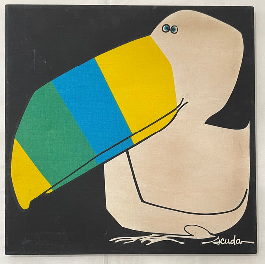 vintage Mid-Century Modern SCUDA Toucan art on fabric 1970s | Happiest Kid Finds art restoration vintage poster art gallery