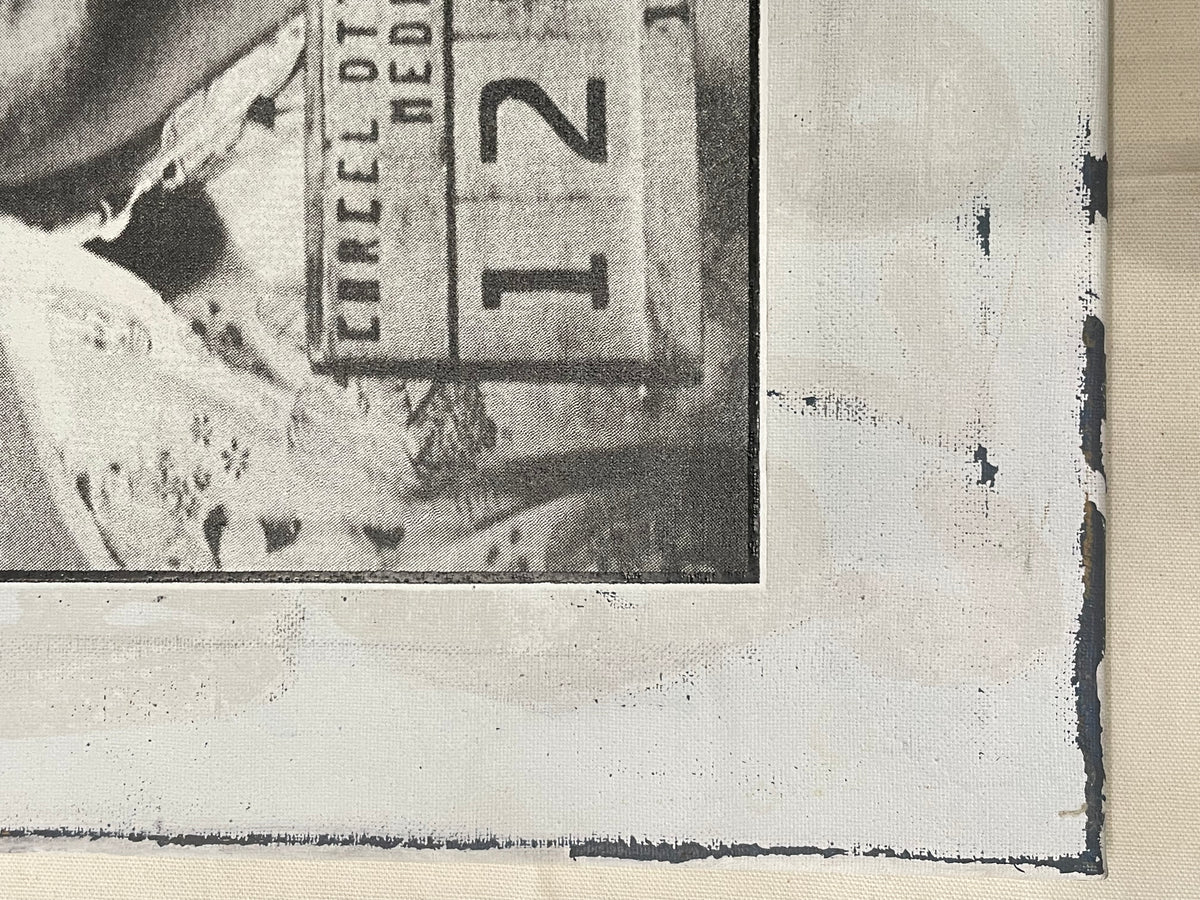 original mixed-media art, SUPREME Pablo Escobar mugshot c.2000 | Happiest Kid Finds art restoration vintage poster art gallery